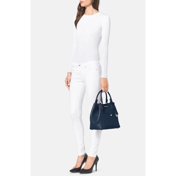New! MICHAEL KORS Leather Greenwich Large Grab Bag Handbag Crossbody Navy Blue - Picture 11 of 16